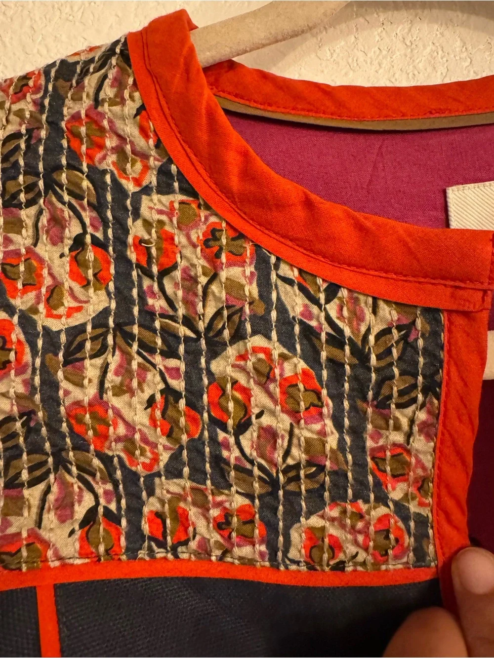 Boden Navy Jacket Orange Trim and Floral Yoke Embroidered Pink Lining Size 8